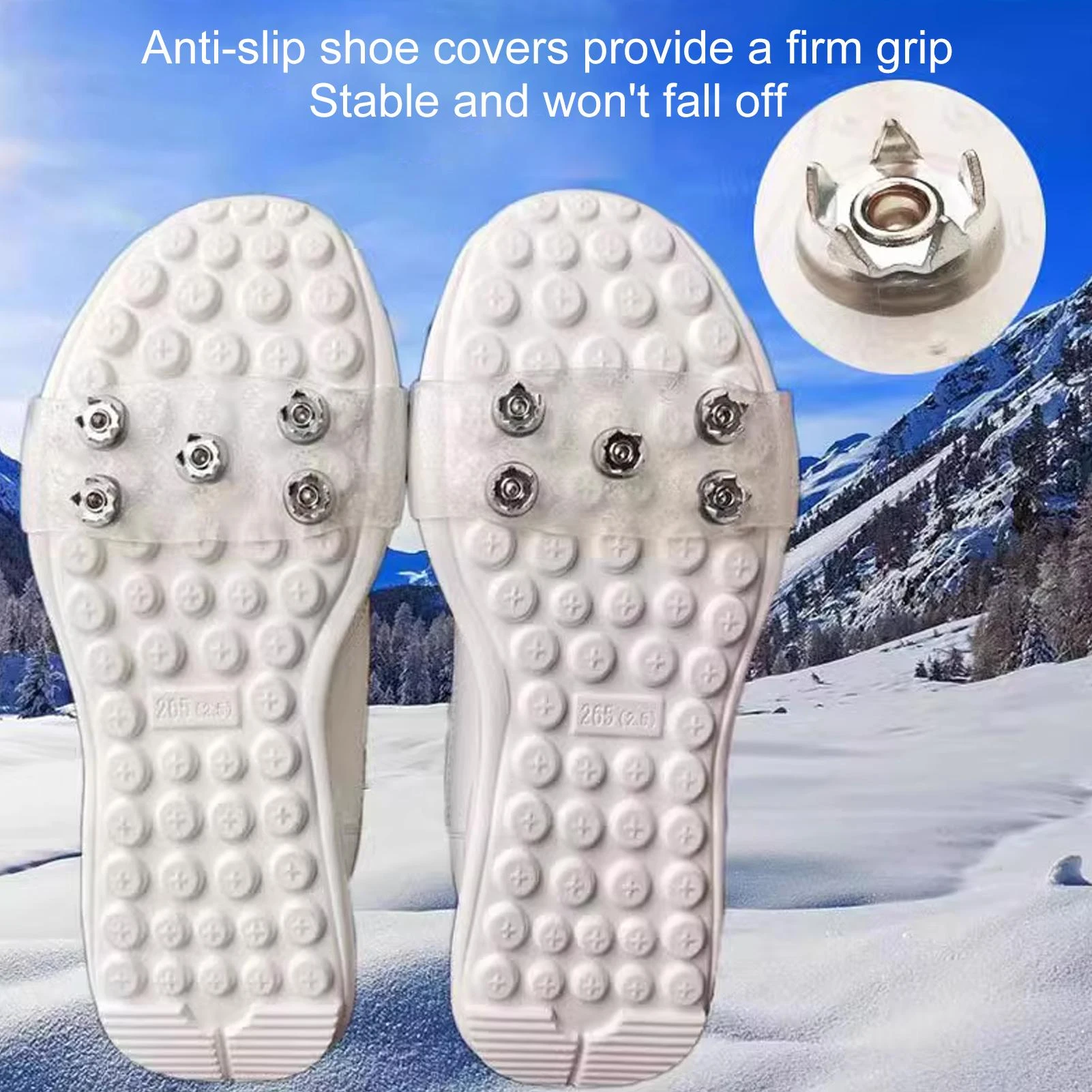Shoes Ice Cleats With 5 Steel Studs Ice Snow Spikes Anti-slip Outdoor Climbing Boots Ice Snow Grips Crampons Gripper white/black