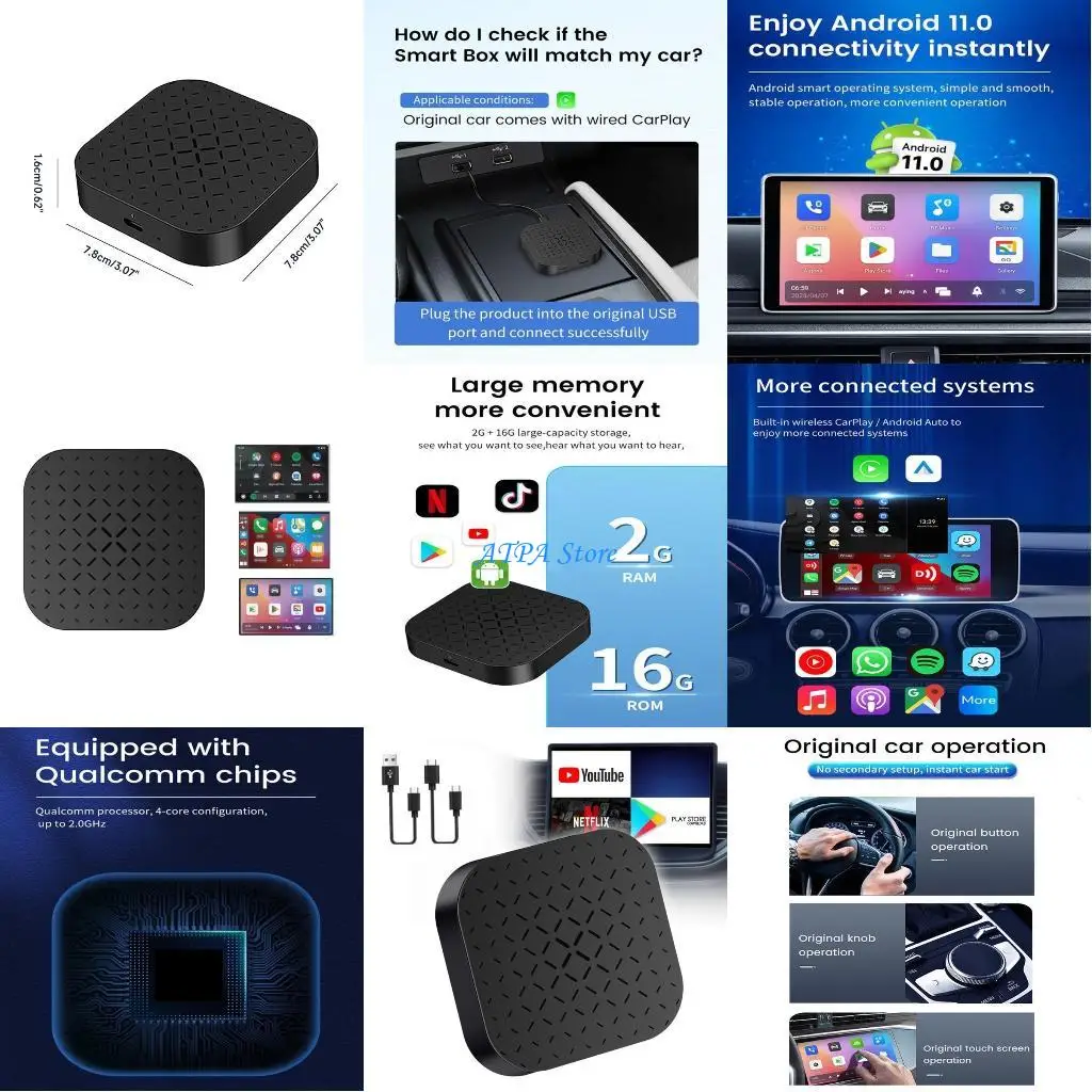 

U13C To Wireless Car Play Mirroring Dongle Adapter Screen AIBox Intelligent RealtimeTransmission Music Navigation Video