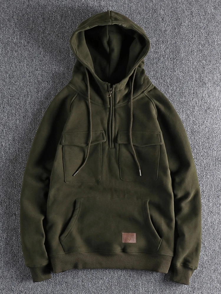 

Casual Men's Hoodie Spring Autumn Versatile Loose Fit Long Sve Thermal Fce Zipper Closure Color Streetwear