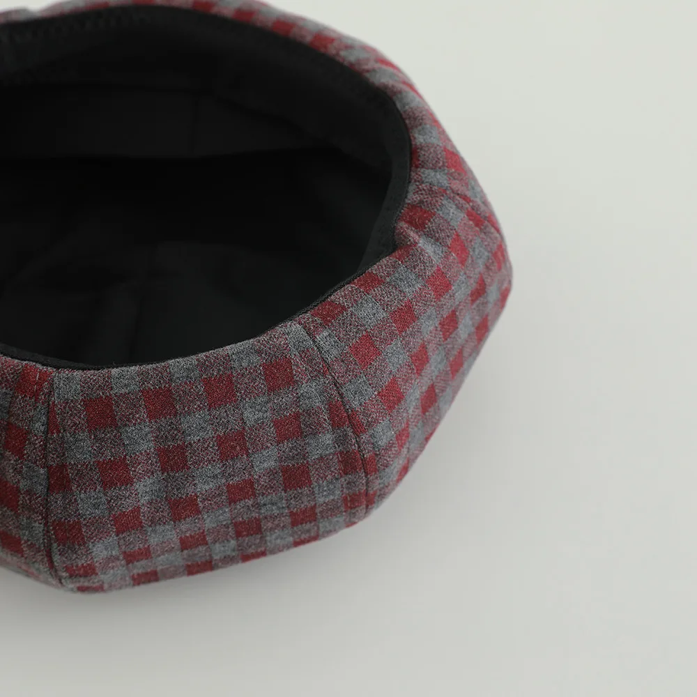 Berety w kratę dla dziewczynek, nowość 2025, dziecięce czapki malarskie w stylu INS, wiosenno-jesienne retro czapki z kocimi uszkami w stylu koreańskim.