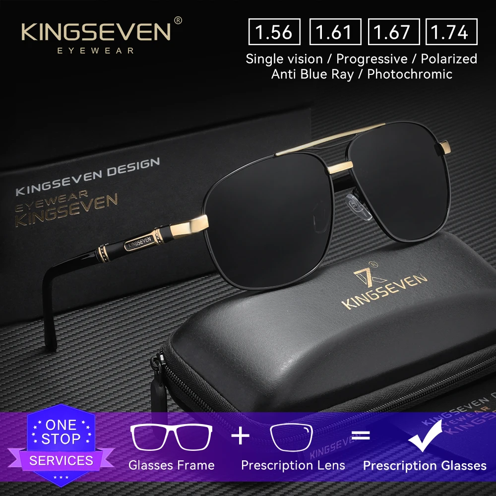 

KINGSEVEN модные мужские солнцезащитные очки по рецепту для близорукости и дальнозоркости прогрессивные очки летние путешествия повседневные очки с оптическими линзами