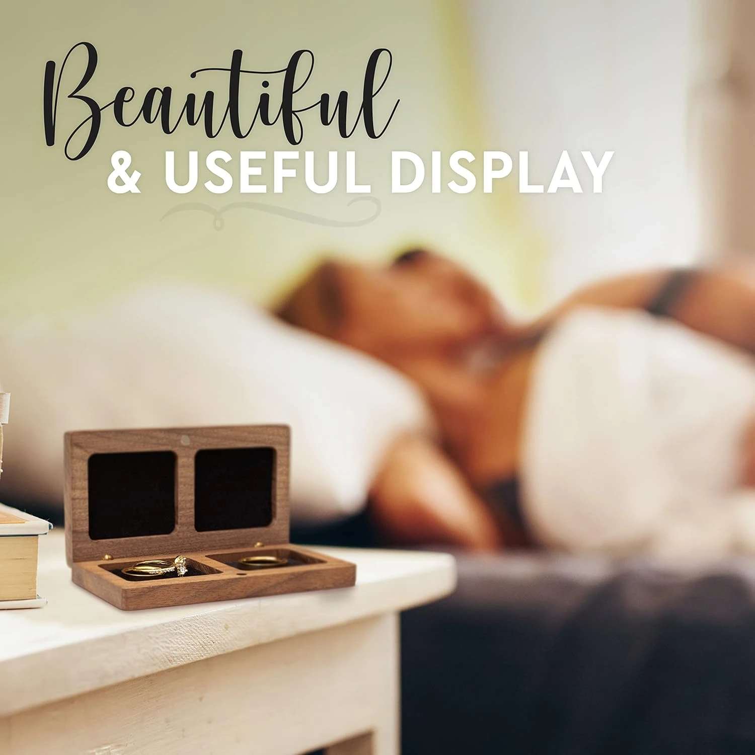 Small Rustic His and Hers Ring Box for Couple - Prazoli Wooden Ring Bearer Box Wedding Accessories, Double Ring Boxes for Two Ri