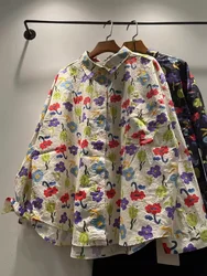 Harajuku fashion cotton floral printed blouses long sleeve tops for women original design large size oversized Hawaiian shirt