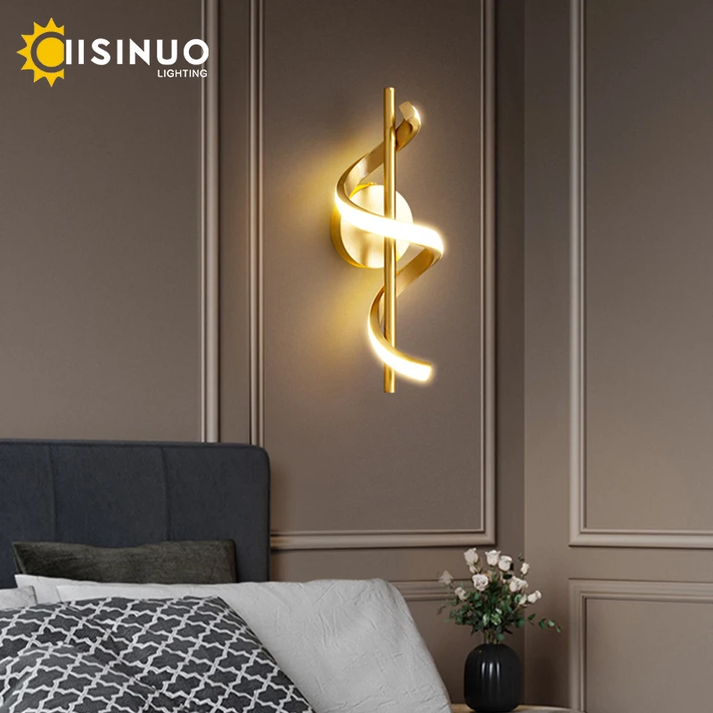 

Modern LED Wall Sconce Integrated Gold Copper Reading Light Contemporary Wall Lamp for Bedroom Living Room Hallway Light Fixture