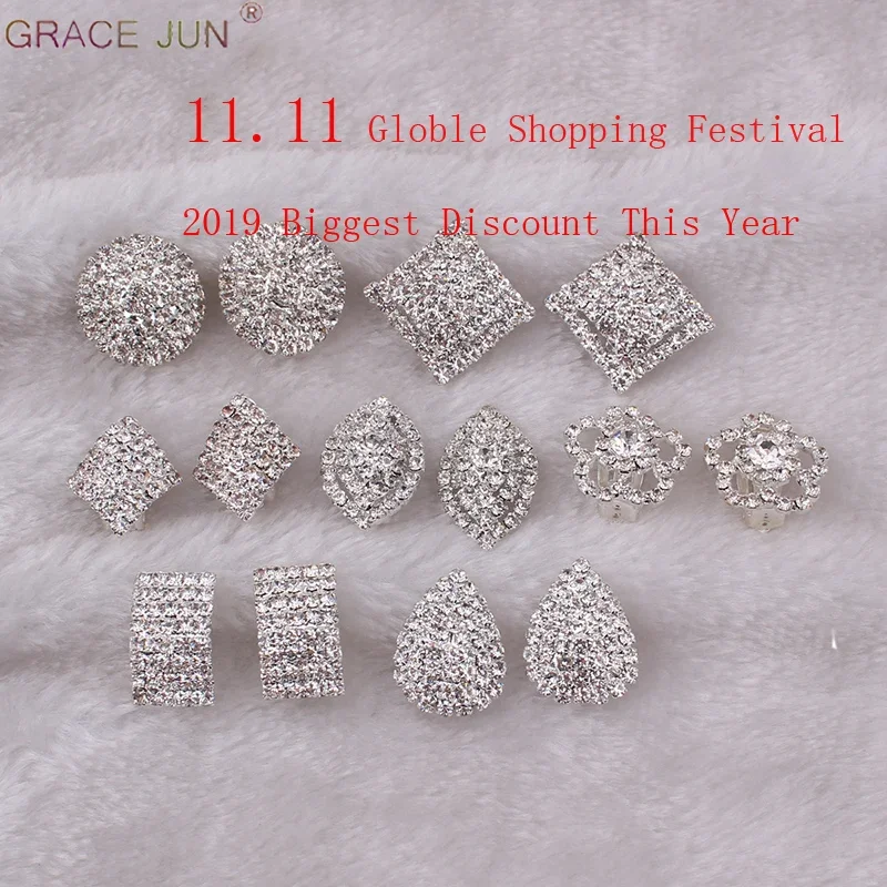 High-grade Rhinestone Crystal Tear Drop Geometric Flower Clip on Earrings No Pierced for Women Wedding Luxury No Hole Earrings