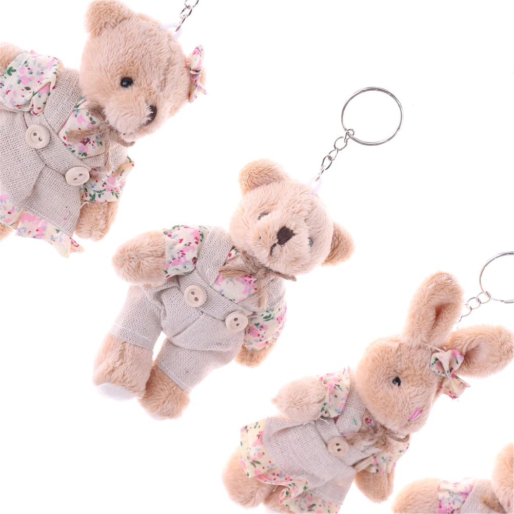 Couple Bear Rabbit Plush Toys 2017 Floral Cloth Teddy Bear Rabbit Bunny Dolls Key Bag Pendants Lovers Friends Gift 11cm 1 Pair