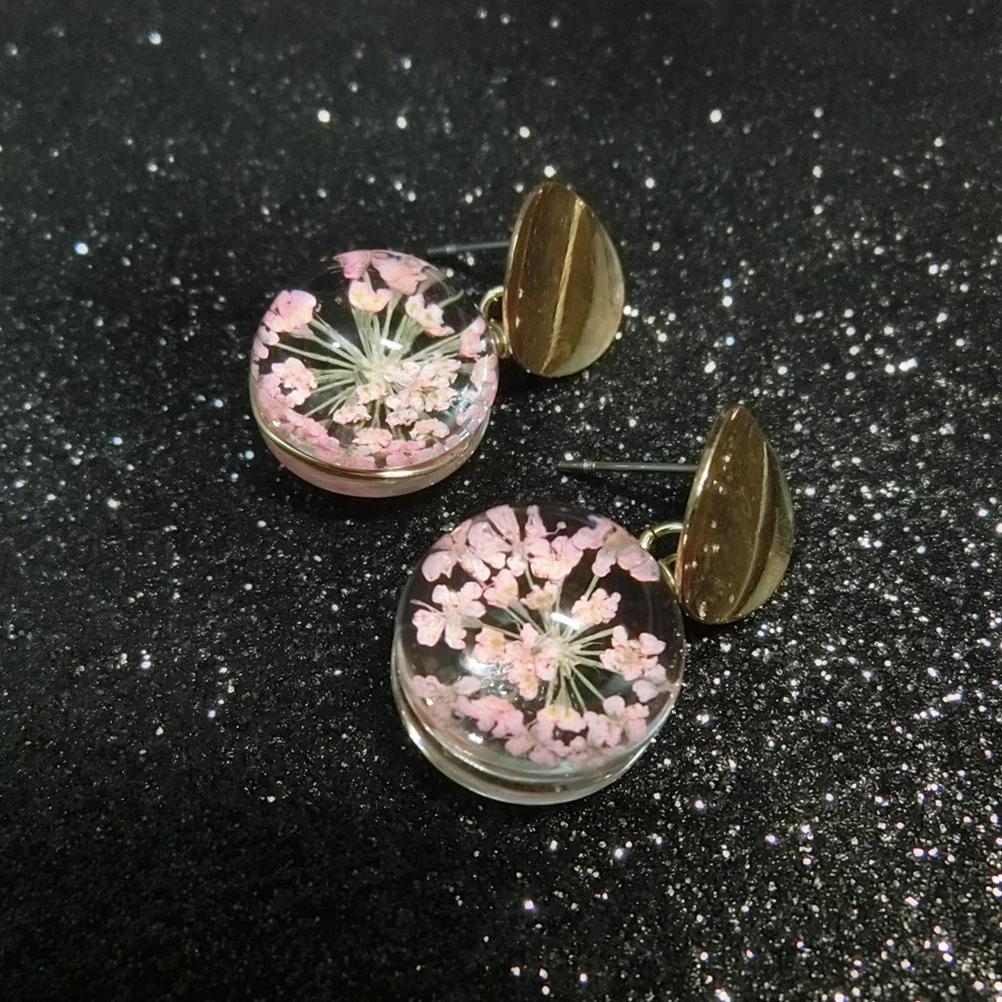 

Dried Flower Resin Earrings Round Disc Drop Lightweight Fashionable Jewelry Gift for Women Girls Dried Flower Earrings