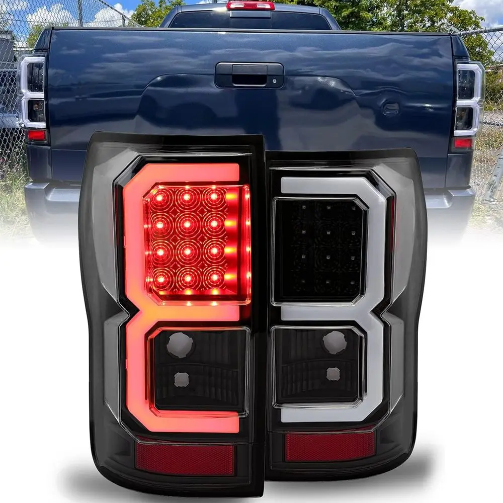 

LED Tail Lights Compatible with 2007-2013 Toyota Tundra Pickup Truck Pair LED Tube Bar Taillights Brake Lamps Tube Style Clear L