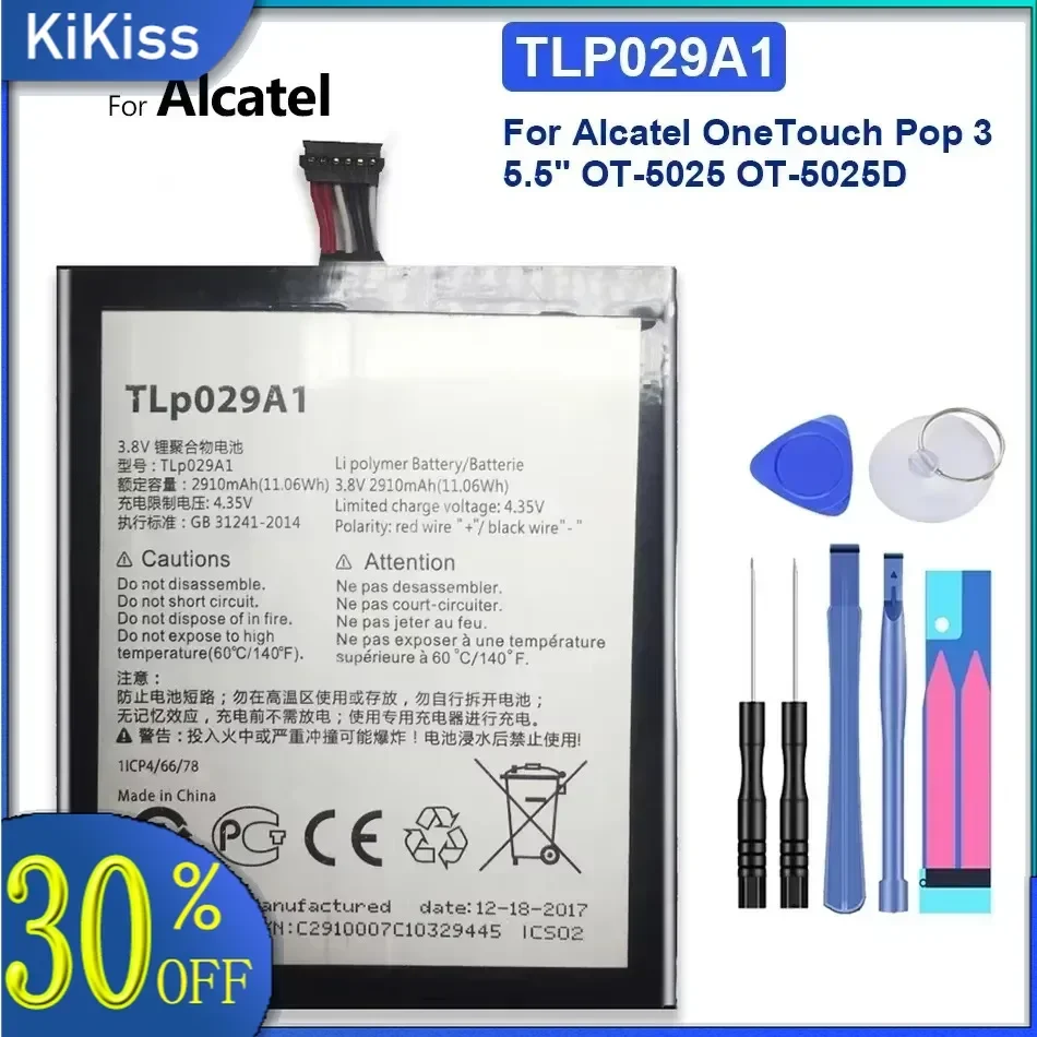 

Аккумулятор для Alcatel OneTouch Pop 3, Pop3, TLp029A1, TLp029AJ, 5,5", OT-5025, OT-5025D, 3,8 В, 2910 мАч