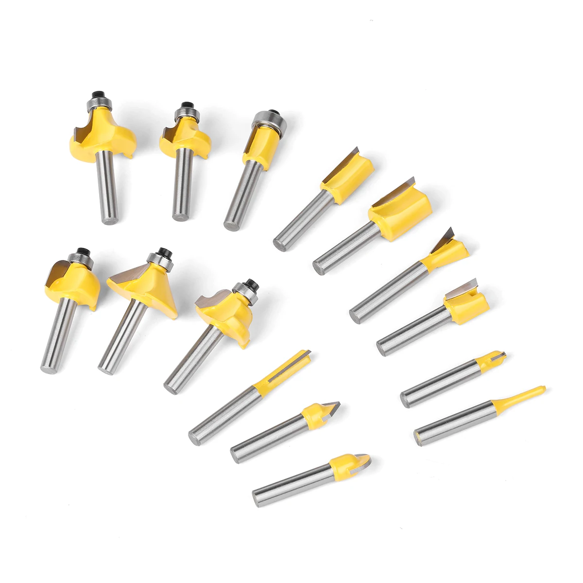 15PCS 1/4in 1/2in 6mm 8mm Shank Router Bit Set Trimming Straight Beading Milling Cutter Carbide Cutting Woodworking Tools