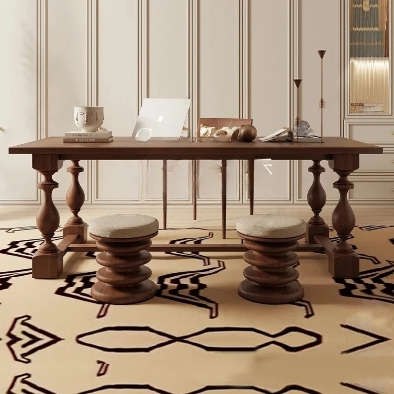 A  European solid wood dining table retro old rectangular table meeting room desk can be customized