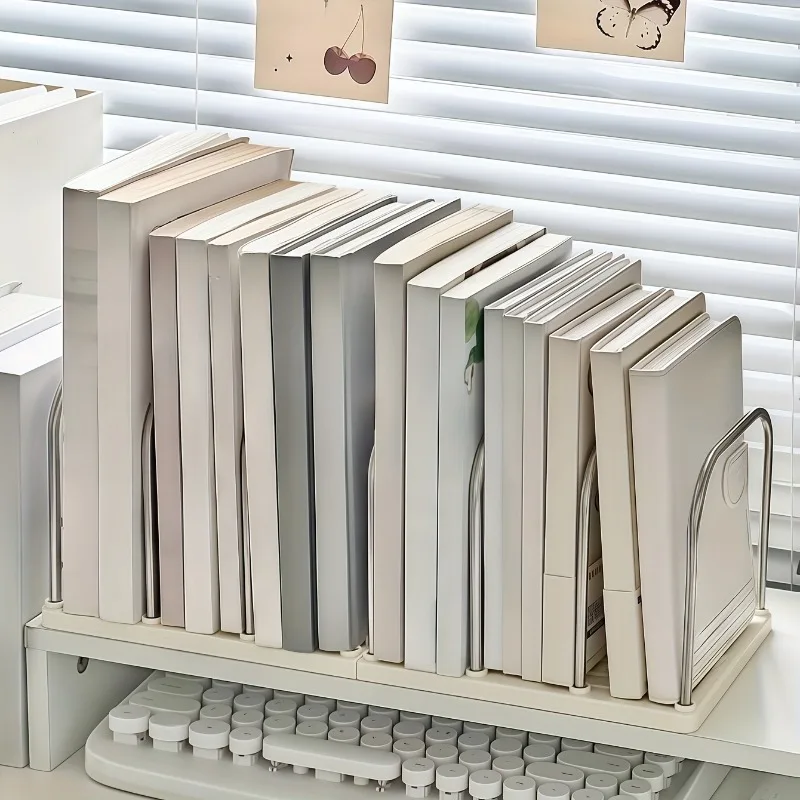 1 PCS Stainless Steel+pp Material Desktop Bookshelf Office Desk Storage Rack, Suitable for File Storage and Study Desk Storage
