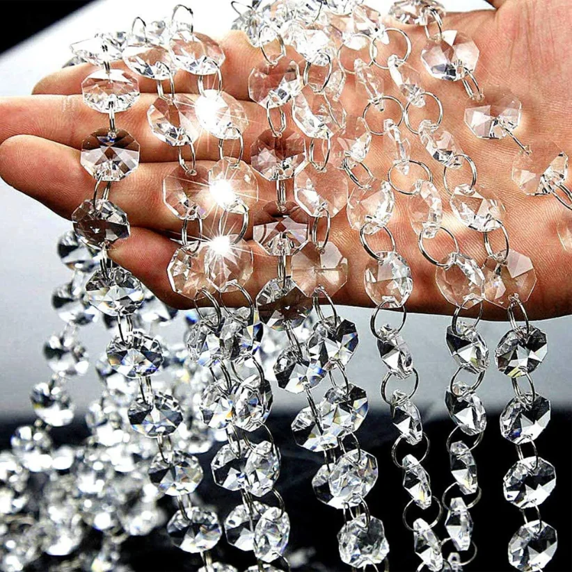 

6.8Feet Glass Crystal Prisms 14mm Octagon Chandelier Chain Chandelier Parts Lighting Accessories Garland Strand Curtain Chain