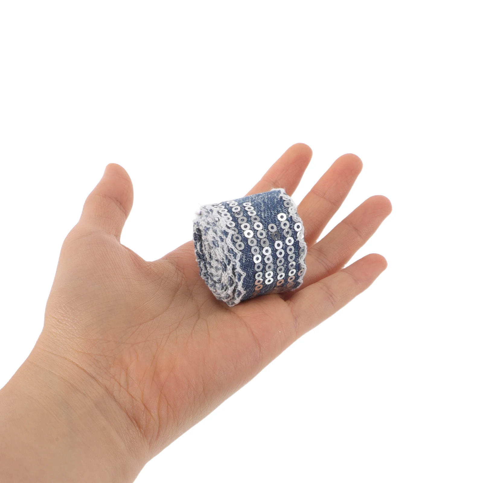 

3pcs Sequin Denim Ribbon Trim for DIY Headwear Sewing Decorative Dress Edge Webbing Durable Polyester Craft Flat Strip Home