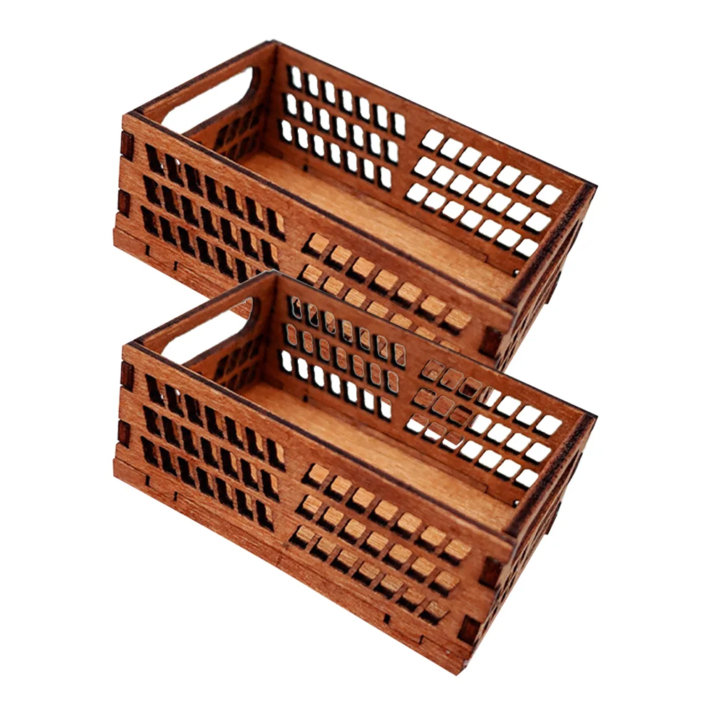 2 Pcs House Storage Box Miniatures Accessories Baskets Ornament Wood Crates