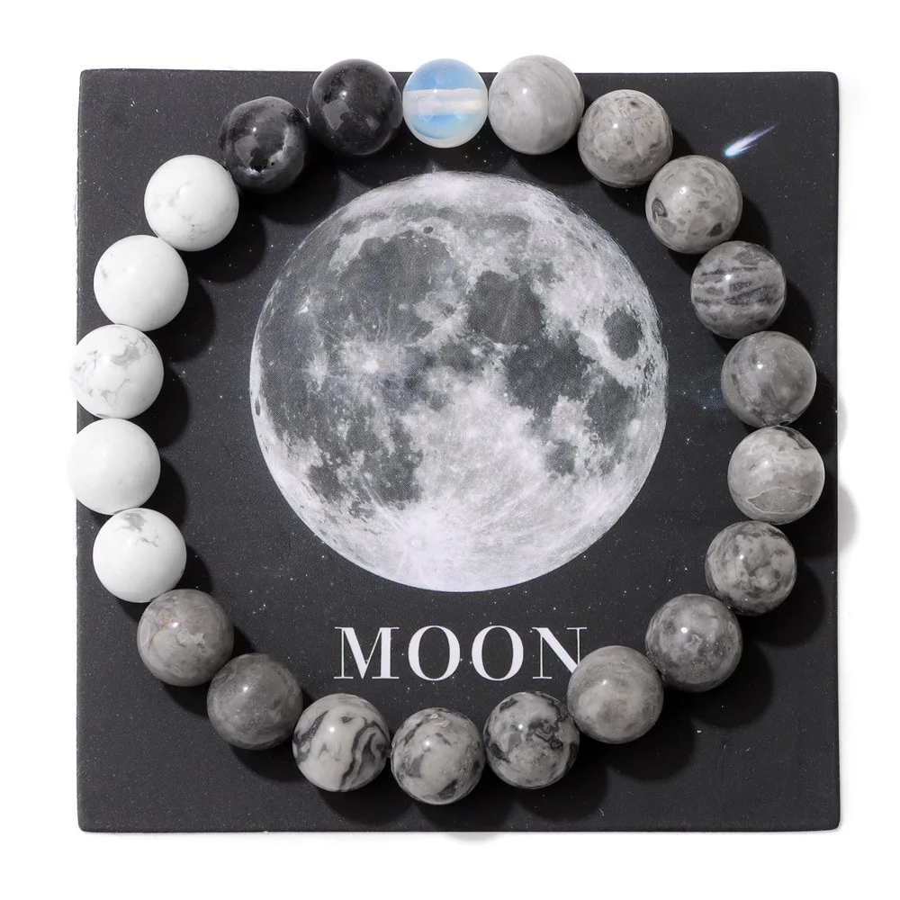 HNSP 8MM Bead Bracelet For Men Solar System Planets Hand Rosary Accessories Sun Moon Earth Rope Bracelet