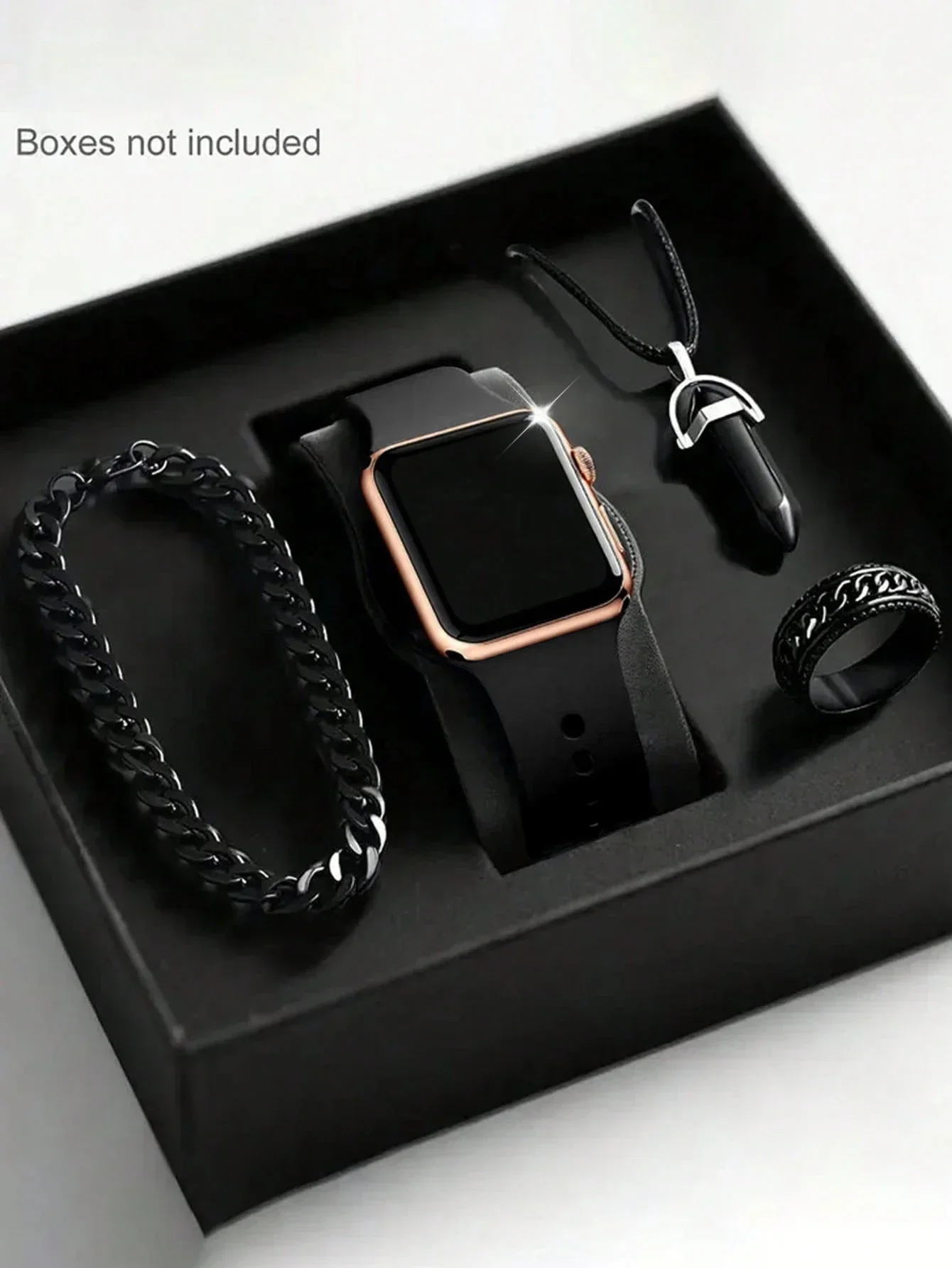 Men's LED Square Watch and Jewelry Set, Birthday Gift, Smart Watch Box Not Included