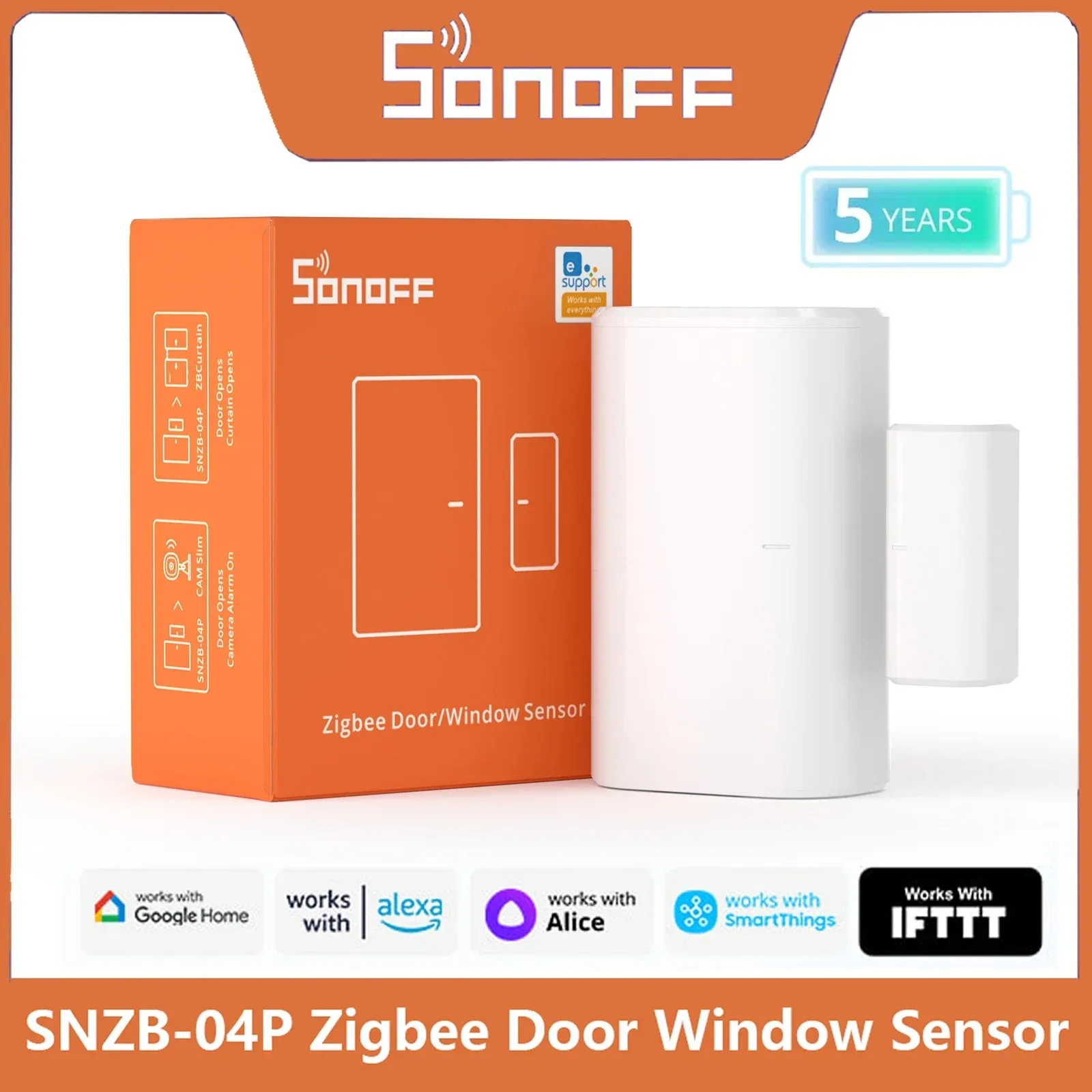 

Датчик открытия двери SONOFF SNZB-04P Zigbee с функцией оповещения о взломе, локальными умными сценариями, совместим с Alexa и Google Home через Zigbee Hub
