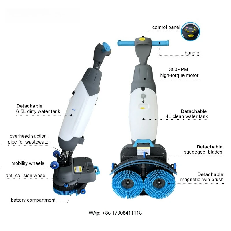 M3 Electric Manual Floor Sweeper Versatile Double Brush Cleaner for Commercial Office & Shop Use Walk-Behind Design