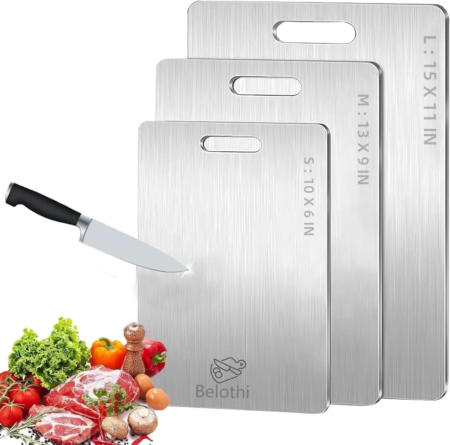 

304 Stainless Steel Cutting Board Set, Non Toxic, Dishwasher Safe, Heavy Duty Chopping Boards for Meat, Vegetable, Fruit (3 Sizes)