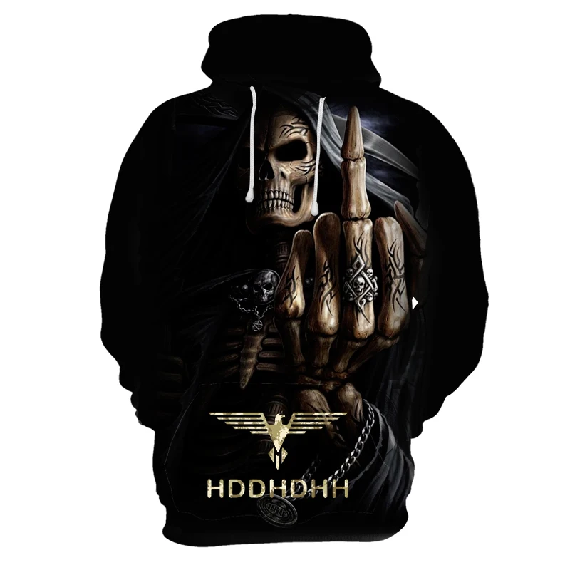 HDDHDHH 브랜드 프린트 3D 해골 프린트 남성용 비 플러시 풀오버 스웻셔츠 수트, 패션 고딕 운동복, 오버사이즈 후드