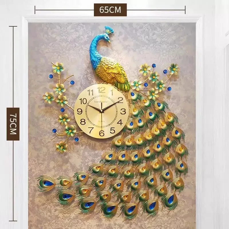 Peacock Wall Clock Living Room Creative Fashion Clock Modern Simple and Elegant Wall Watch Home Silent Quartz Clock