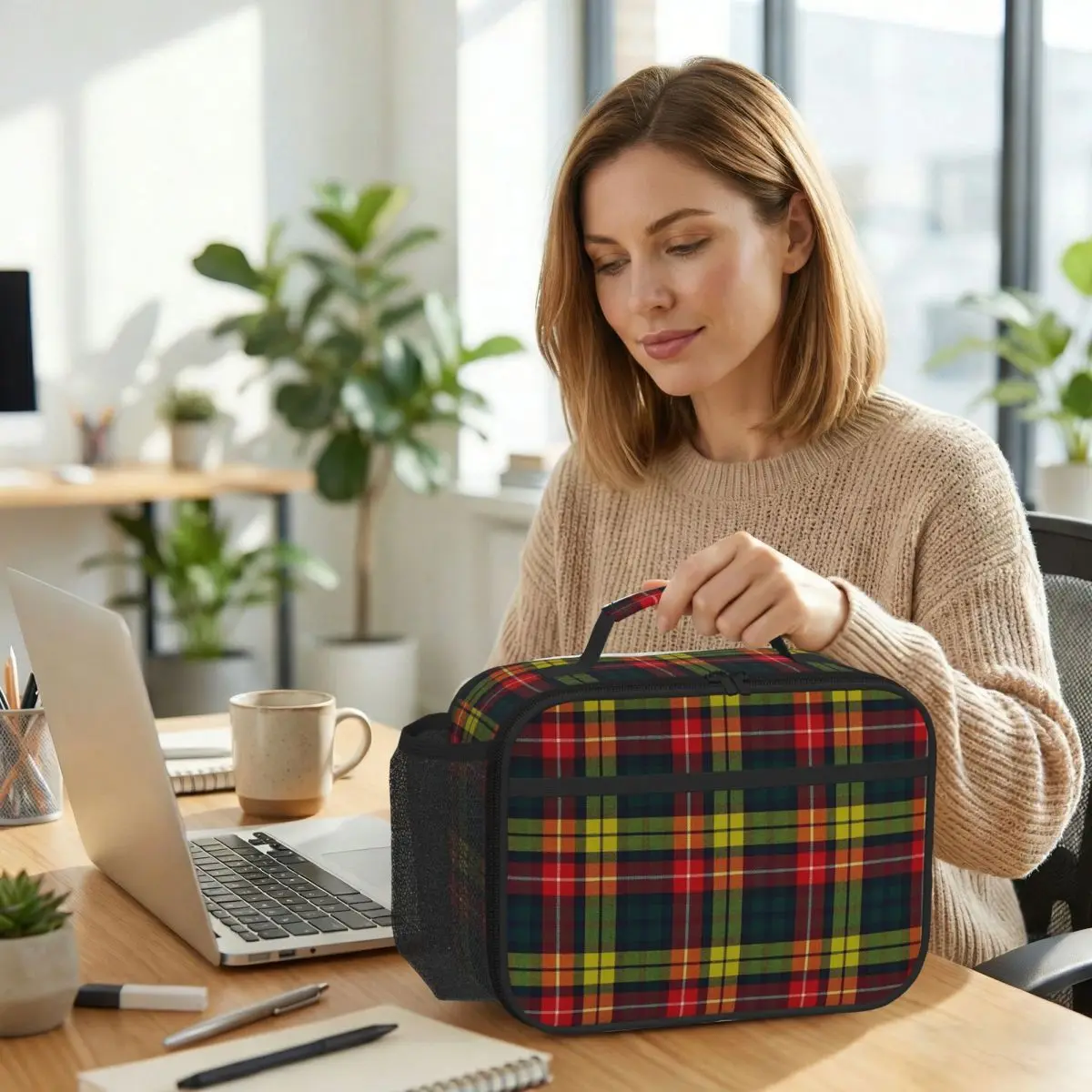 Buchanan Scottish Plaid Tartan Bolsa térmica para el almuerzo para mujer, caja térmica para oficina, caja térmica para alimentos, contenedor para loncheras a prueba de fugas