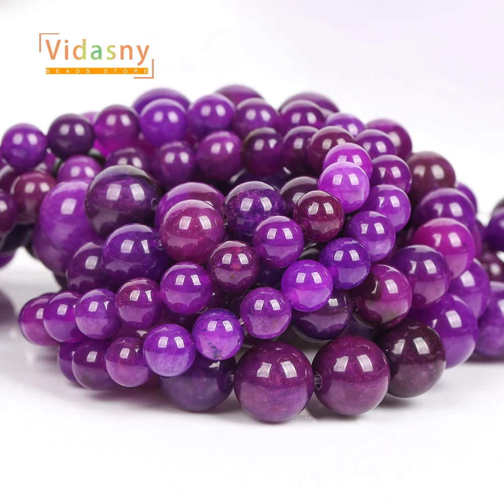 Natursteinperlen, lila Achat-Chalcedon-Perlen für die Schmuckherstellung, runde lose Perlen, DIY-Zubehör, Armband, 6/8/10 mm, 15 Zoll – Detail 4