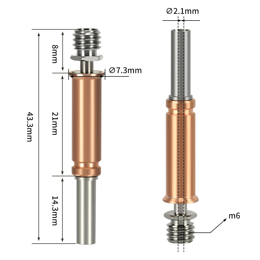 1/2pcs Bimetal Heatbreak For Anycubic Kobra 3 Hotend Throat Titanium alloy Copper Bi-Metal Throats For Anycubic K3 Kobra 3 Combo