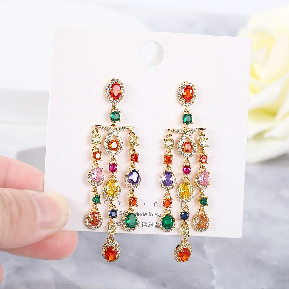 

Серьги-подвески из серебра 925 пробы с разноцветными драгоценными камнями, роскошные, элегантные, для невесты, на свадьбу, вечеринку, в подарок женщинам