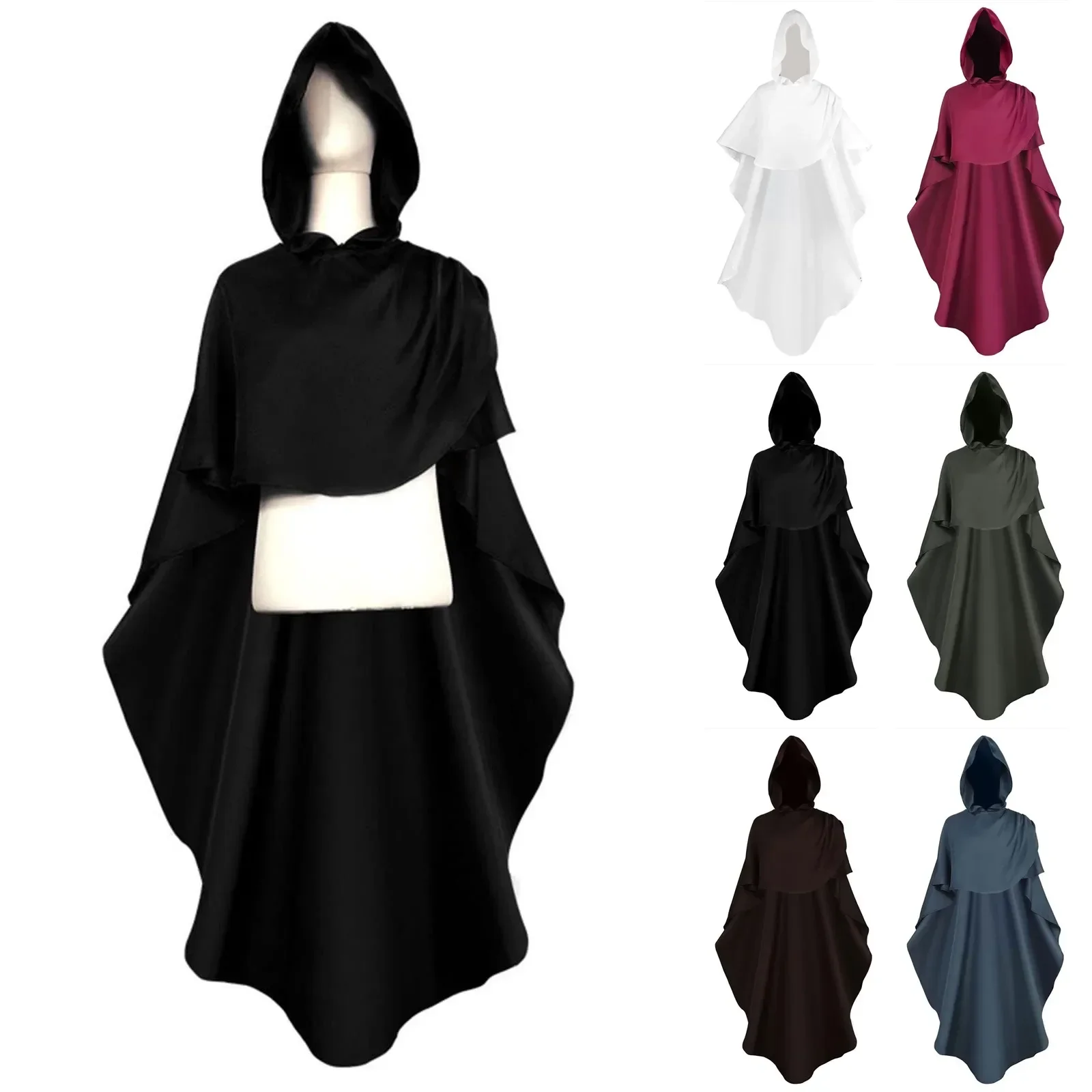 

Retro Medieval Knight Hooded Long Cloak Cosplay Costume For Adult Cape Horror Wizard Robe Halloween Party Clothes Roleplay