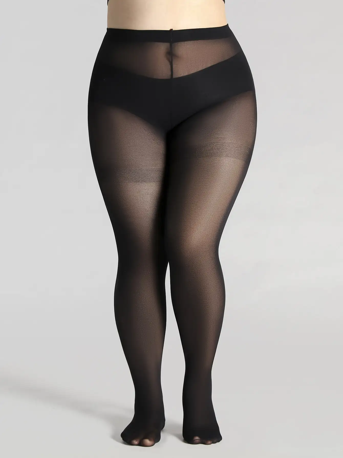 1Pair Plus Size Women Black Opaque Tights High Waist High Elastic Matte Solid Color Office Commute Pantyhose