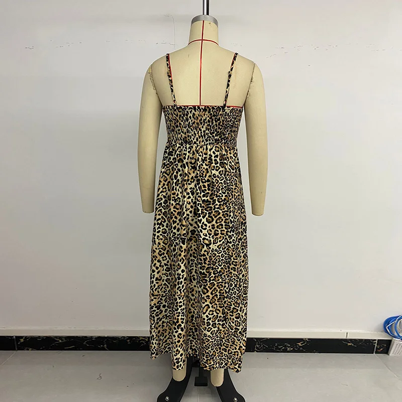 Benuynffyเสือดาวพิมพ์Knotด้านหน้าBackless Camiผู้หญิงStreetwear Retroสแควร์คอเซ็กซี่ชุดยาวฤดูร้อน 2025