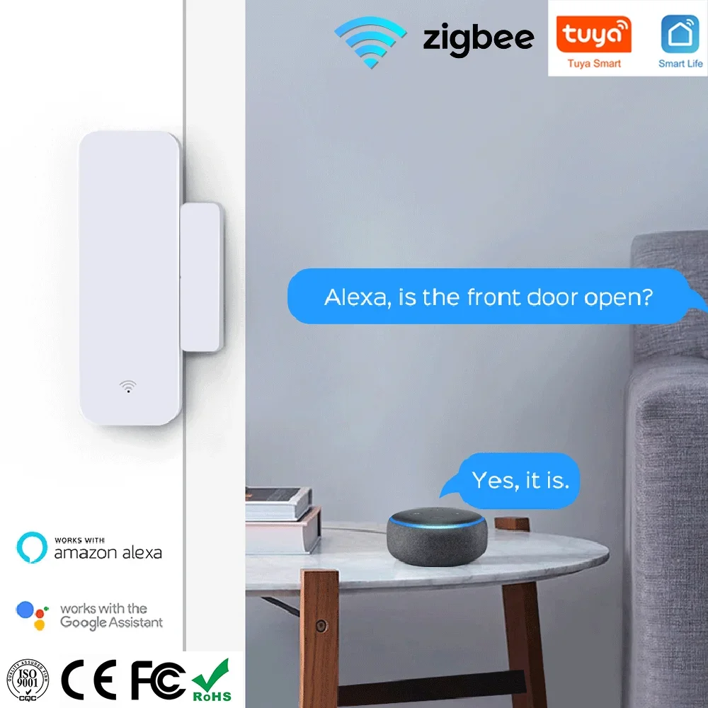 Tuya Zigbee WiFi مستشعر نافذة الباب مستشعر الاتصال لتطبيق المنزل الذكي للتحكم عن بعد المتوافق مع مساعد Alexa Google