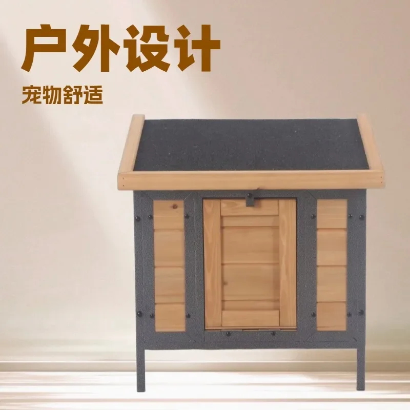 Custom Solid Wood Rabbit Hutch Waterproof Portable Outdoor Pet House Flat Top Wooden Cage for Small Animals Garden Shelter