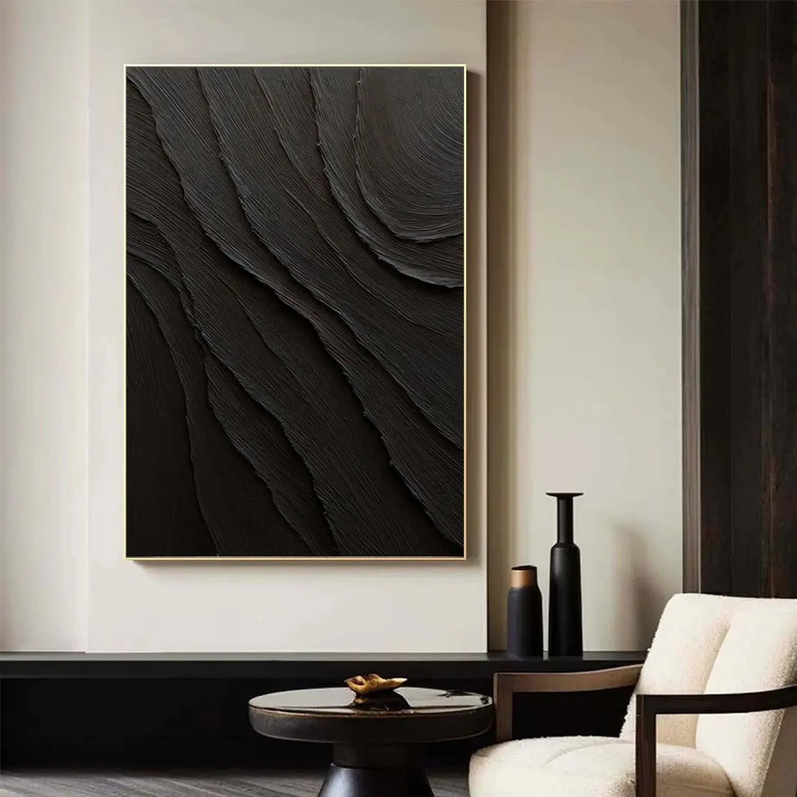 

Black 3D Original Textured Painting Wabi Sabi Wall Art Large Minimalist Abstract Painting on Canvas Black Neutral Wall Decor