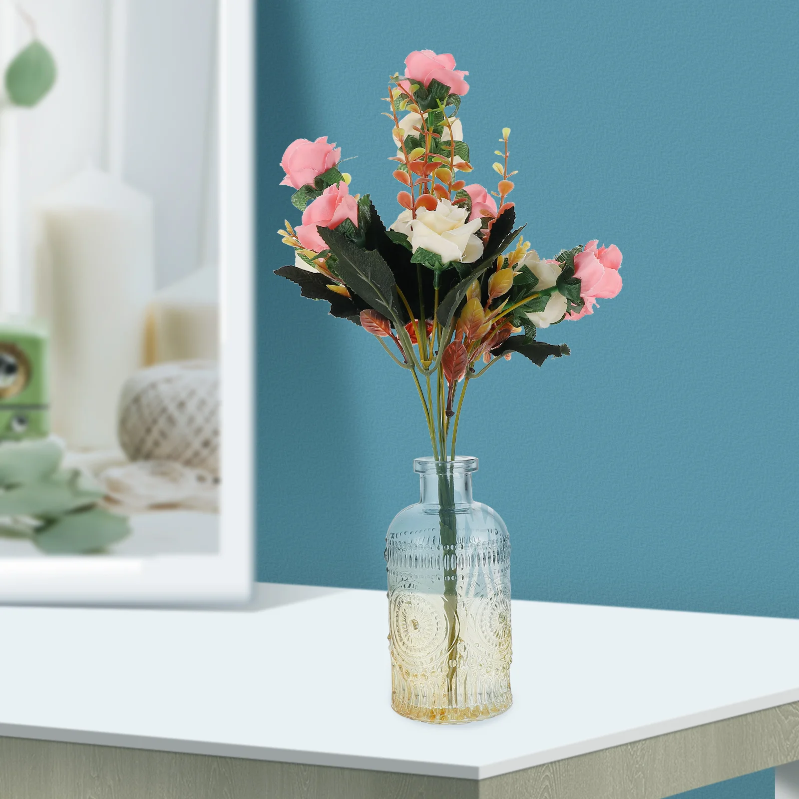 

3Pcs Embossment Vintage Glass Vase Hydroponic Plant Container Transparent Flower Holder Wedding Party Decor
