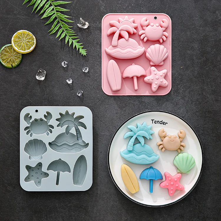 

6 Cavity Tropical Beach Theme Silicone Mold Summer Animal Crab Shell Fondant Candy Chocolate Mould Diy Baking Accessories