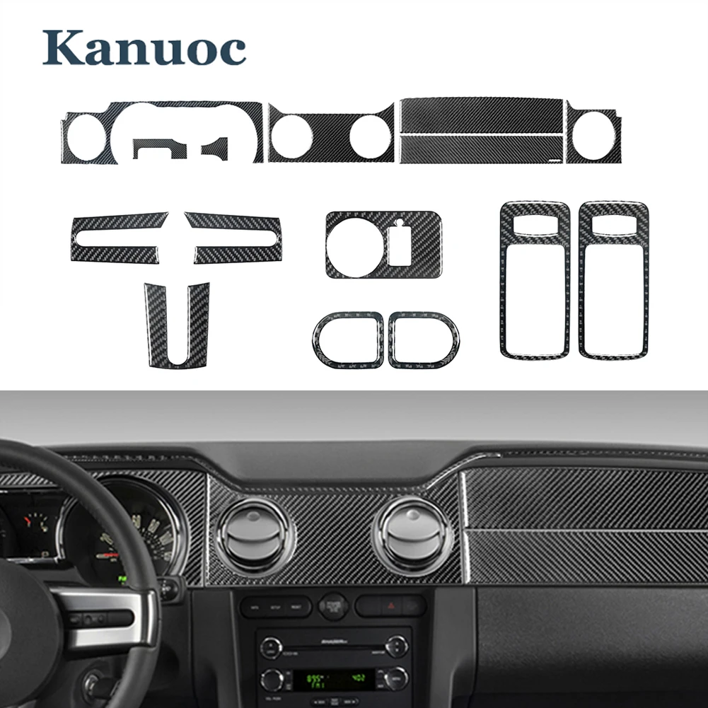 

15pcs/set Car Carbon Fiber Stickers For Ford Mustang 2005 2006 2007 2008 2009 Steering Wheel Door Interior Trim Accessories