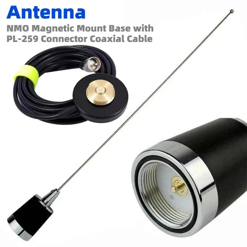 Antena NMO 144/430 MHz z podstawą magnetyczną NMO 7,5 cm i kablem koncentrycznym ze złączem PL-259 5M do samochodowego radia mobilnego QYT TYT