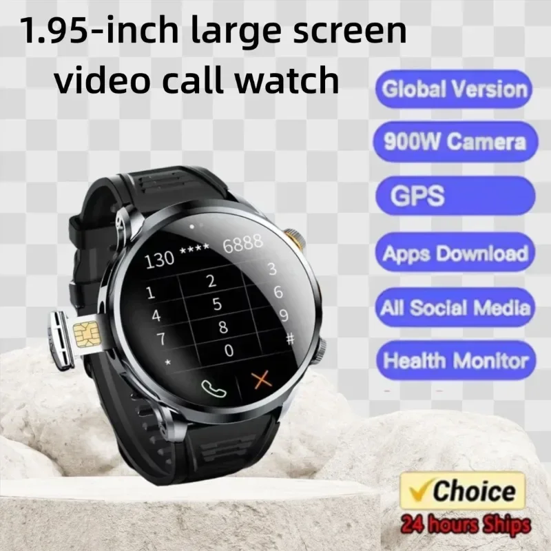 

2025 Новый 1,95-дюймовый большой экран для часов Android 8 ГБ + 128 ГБ 4G Полная мужская сеть WIFI GPS-карта Google Sim Аксессуары Высотомер