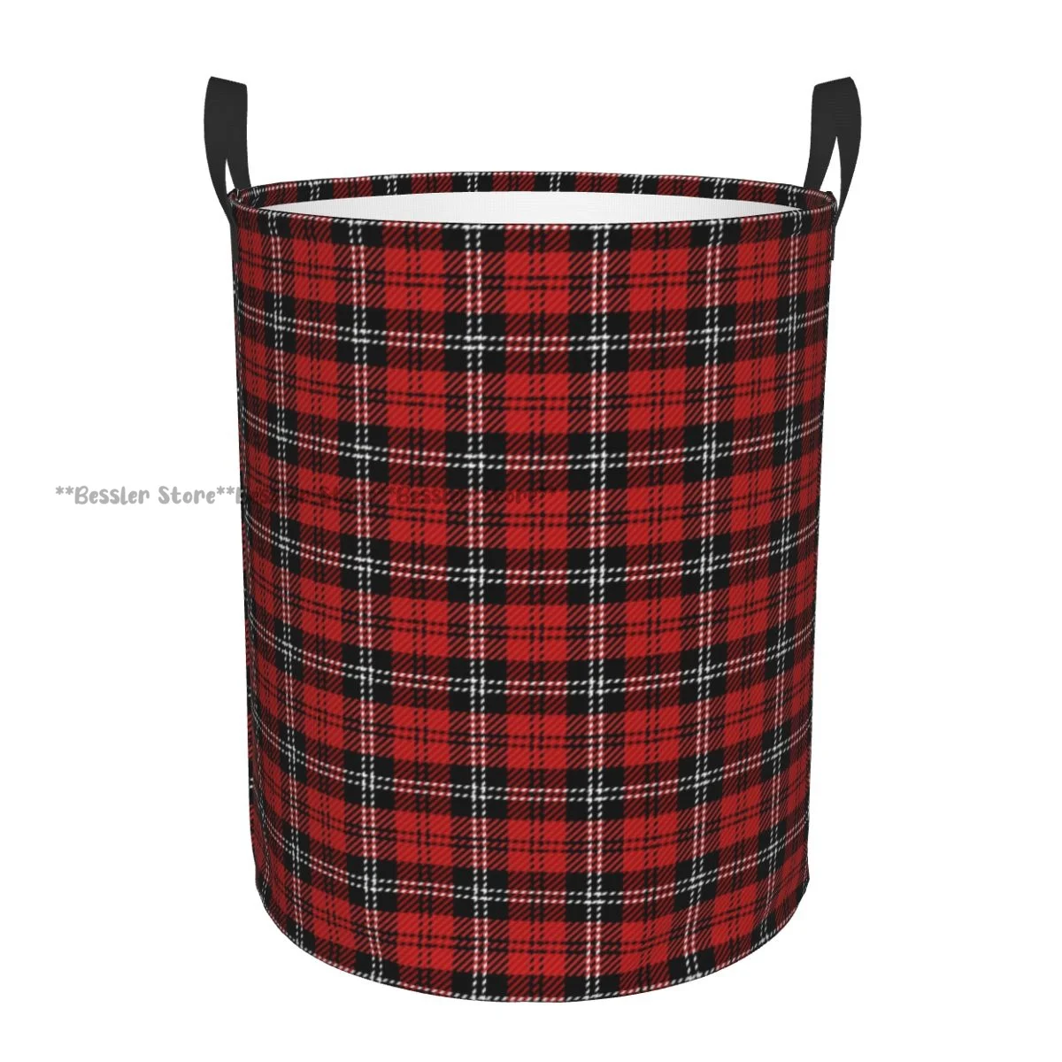 Laundry Basket Christmas Tartan Plaid Scottish Pattern Round Storage Bin Collapsible Hamper Clothes Bucket Organizer