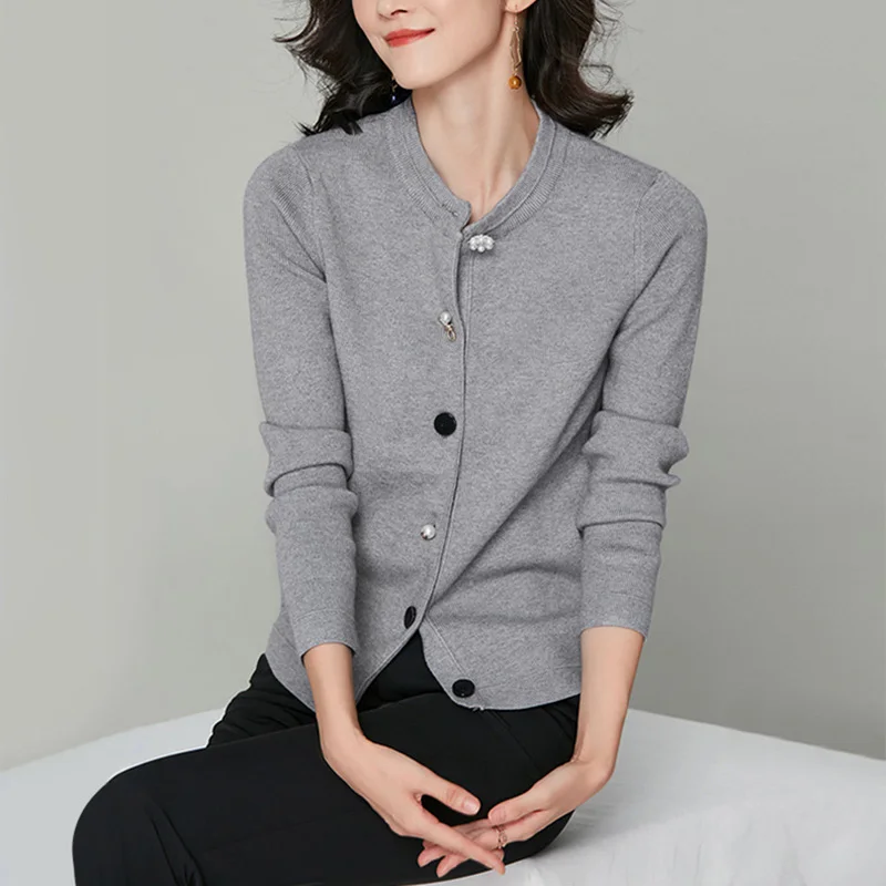 Cardigan tricoté à col ras du cou pour femmes, pull à boutons, M,L,XL