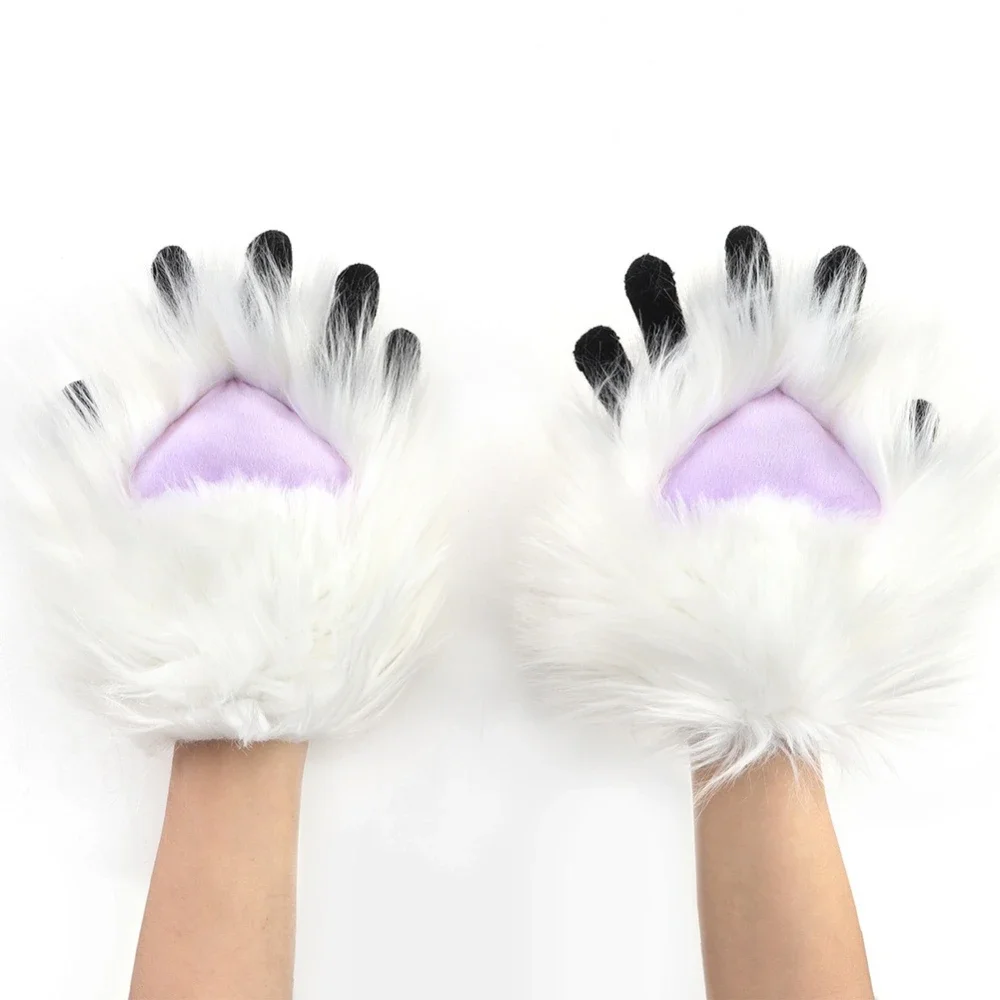 Guanti con artiglio mezze dita di Halloween Kig Guanti pelosi per ragazza gatto Accessori cosplay Peluche Animali Tigre Costumi Comico