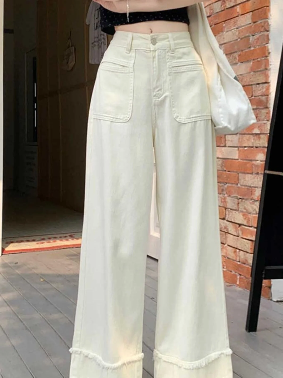 

High Waist Straight Leg Jeans Women's Size Loose Fit Slimming Splicing Casual Wide Leg Long Pants Spring Color Pure