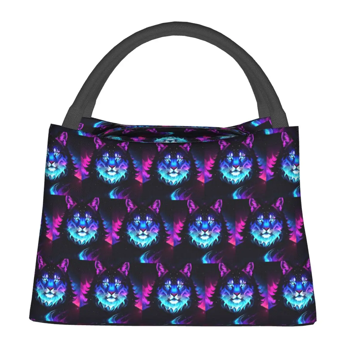 Cosmic Neon Tiger Spirit Space Galaxy Wolf Lion Face Insulated Lunch Bag for Women Children Food Boxes Thermal Lunch Box Tote