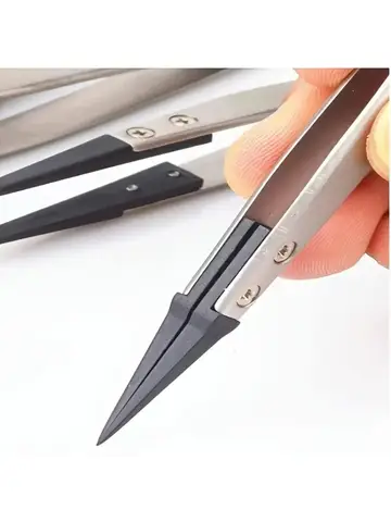 ESD-Safe Precision Tweezers, Anti-Static Tips with Heavy-Duty Metal for Electronics & Jewelry Repair.