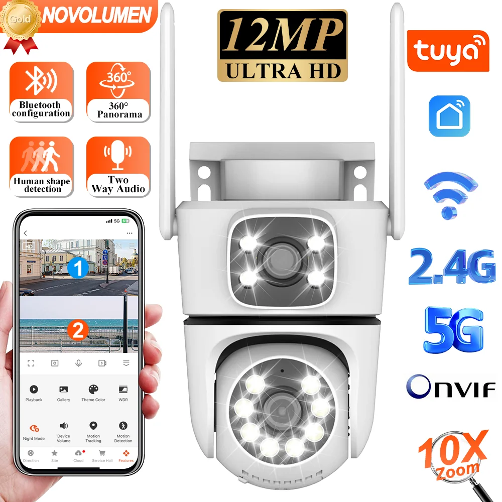 

Tuya Dual Lens 5G WiFi IP Camera PTZ Outdoor Waterproof with Dual Screen Home Security Color Night Vision Surveillance Cam