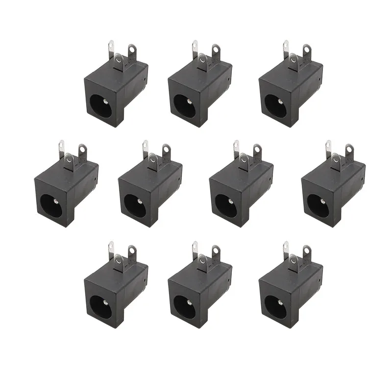 10Pcs DC-005 Black 5.5x2.1mm DC Power Jack Socket DC Female Connectors Supply Barrel-Type Right Angle PCB Mount Terminal Adapter