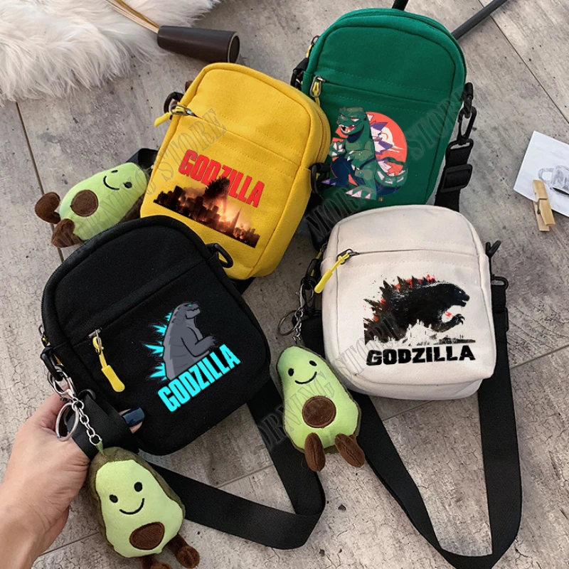 

Godzillas Canvas Bag Anime Printed One Shoulder Diagonal Straddle Bags Cartoon Student Square Shaped Storage Bag Cute Kids Gifts